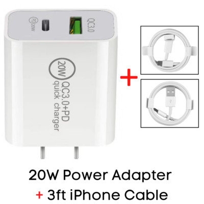 For Apple iPhone Fast Charger 20W PD Wall Adapter QC 3.0 Power Block Cable Lot