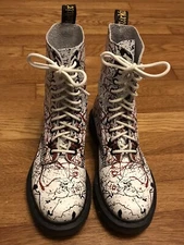 RARE Dr Martens Paint Splatter White w/ Red & Black 10 Hole Boots UK5 US Women 7