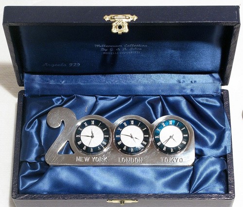 Italian Sterling Silver 925 World Desk Clock Silvart Y2K Millennium Gift