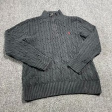Men's Black Full Sleeve 1/4 Zip Closure Cable-Knit Casual Jumper Sweater Size L