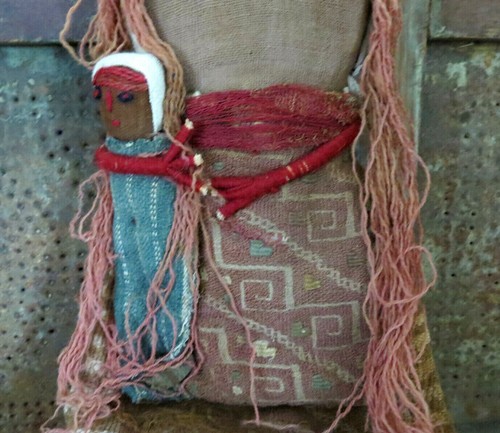 Muñeca de trapo de arte popular primitivo hecha a mano mamá y bebé tela tejida a mano 25" AAFA - Imagen 4 de 8