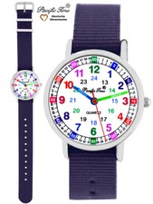 Armbanduhr Kinder Mädchen Uhr Lernuhr Nylon Wechsel Armband violett lila analog