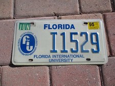 Florida 1995 International University license plate   #  I 1529