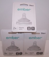 3 Packs of 2 Count Ember Baby Bottle Nipples 9 Months CLEAR - NEW