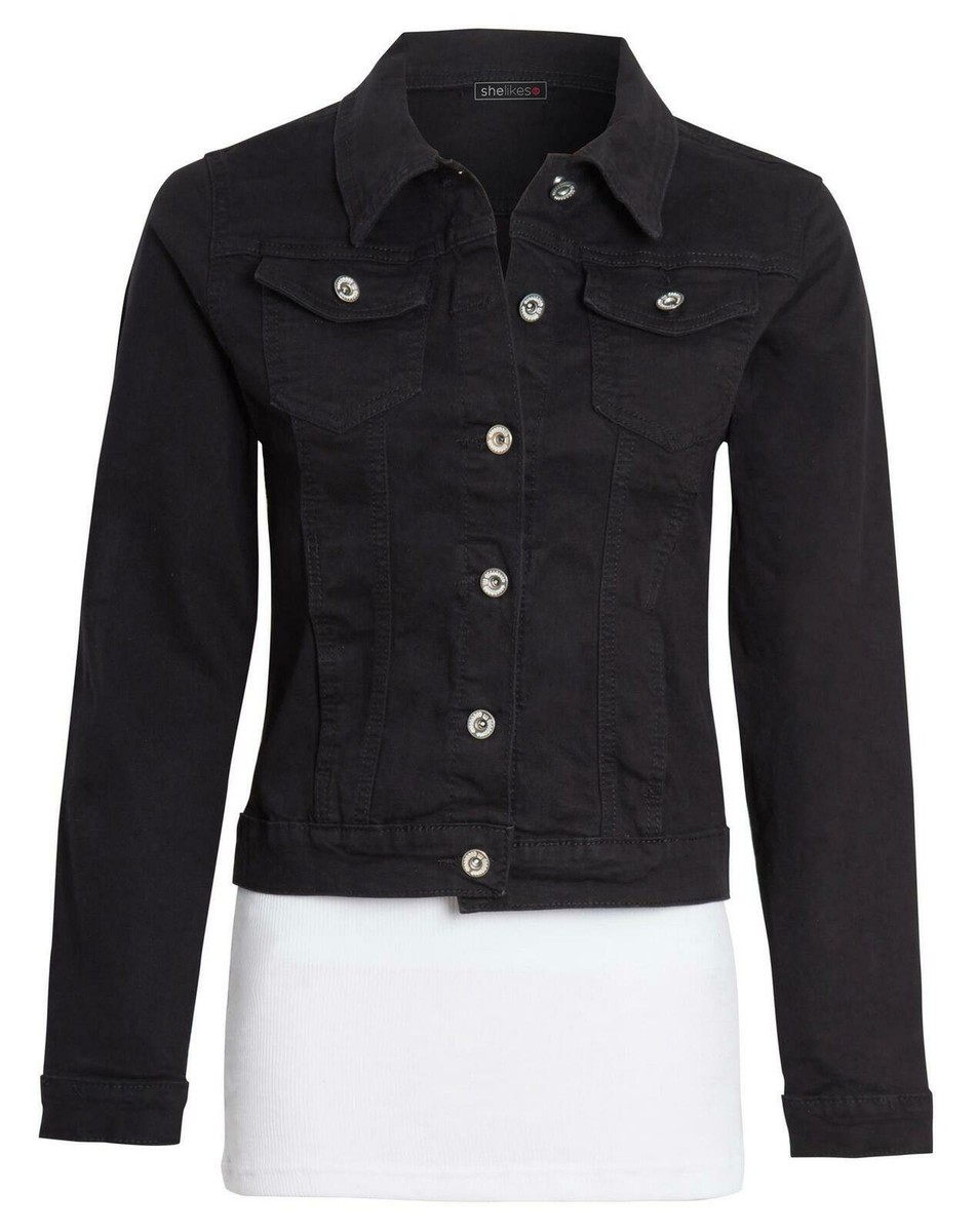 Shelikes Womens Plus Size Denim Blue Black Vintage Summer Jacket S-5XL