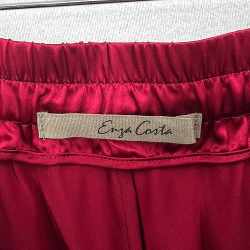 ENZA COSTA Pleated Satin Pants Womens Medium Crimson Red Pull On Wide Leg NEW - Picture 8 of 19