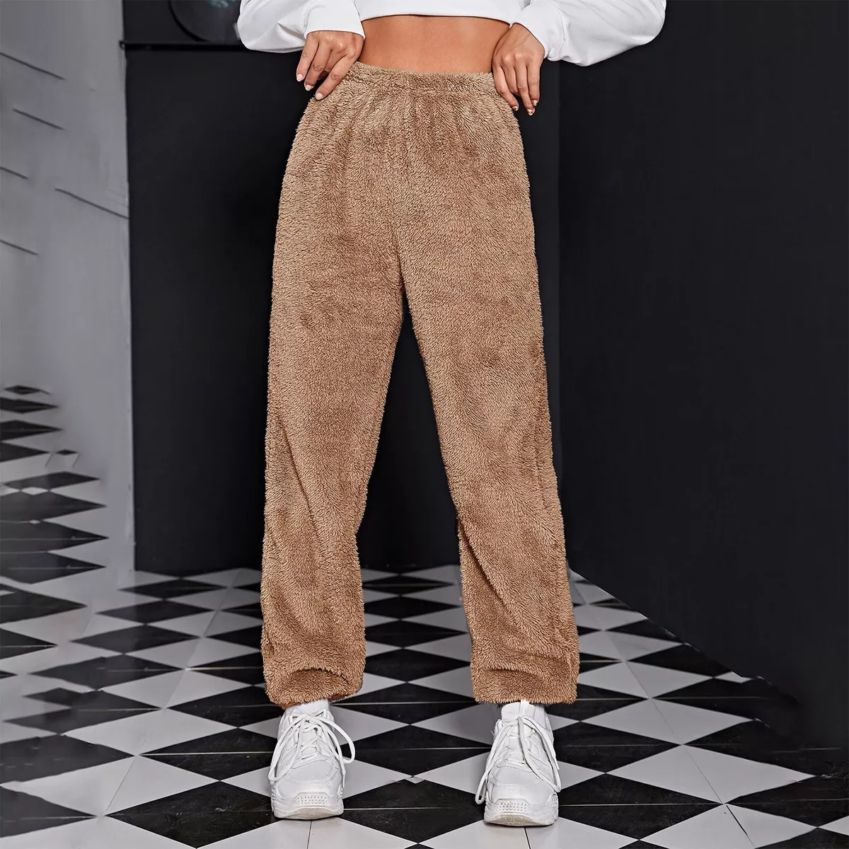 Women's Fleece Sweatpants Sherpa Lined Joggers Drawstring High Waisted Fleece  Lined Pants Trousers Winter Warm Athletic Fleece Pants 