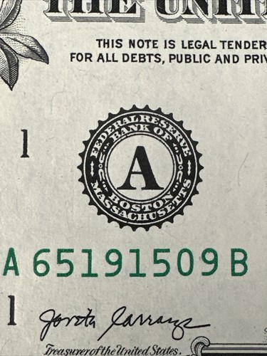 ONE UNCIRCULATED 2017 Consecutive UNC-GEM $1 NOTE - FRB BOSTON, MA - "A" - Picture 3 of 14
