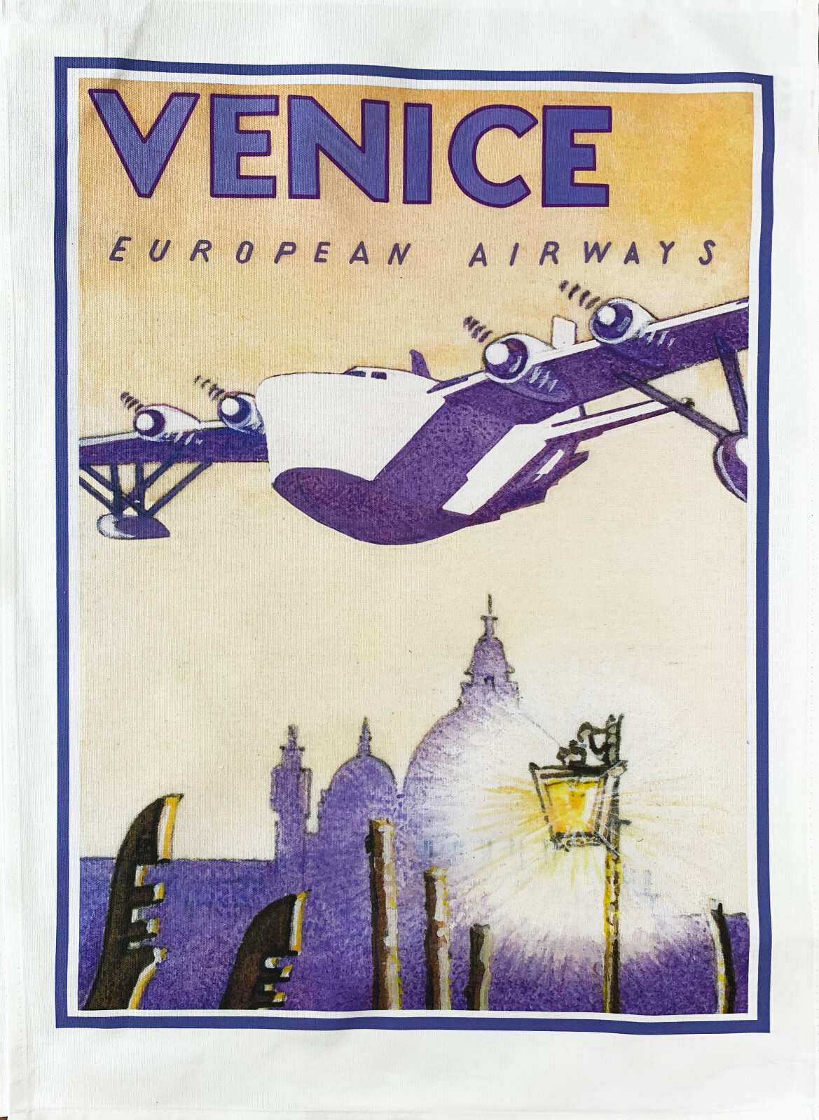 Venice Vintage Flight Tea Towel, large, colourful, machine washable, cotton,