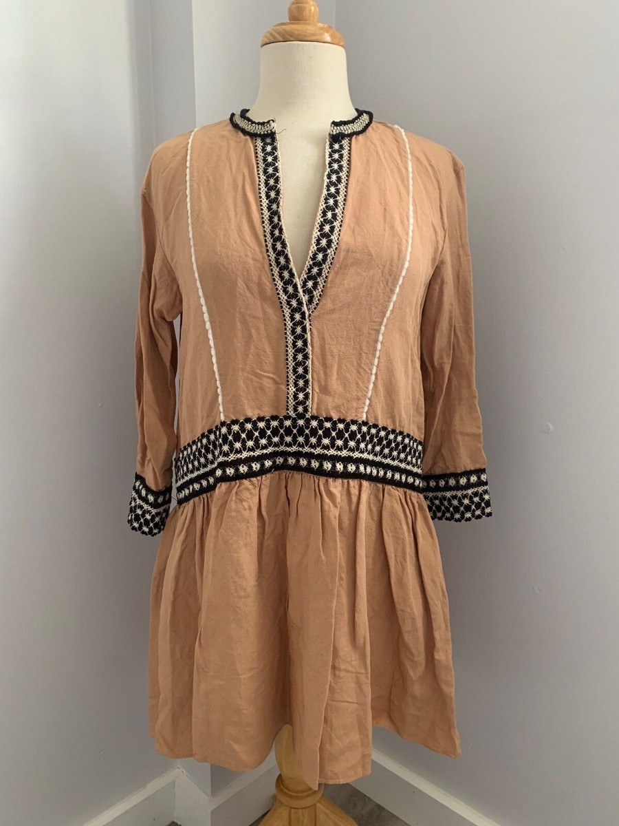 Women's brown Zara dress black and white crochet detail hi-low size XS |  eBay