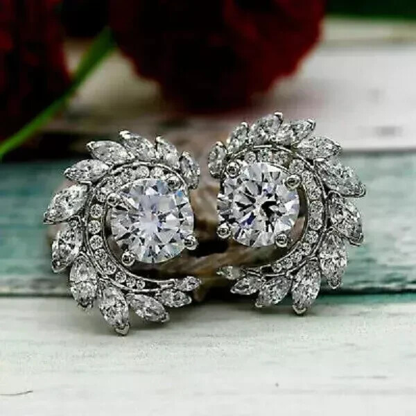 2Ct Lab-Created Diamond Marquise Women's Stud Earring's 14K White Gold Plated