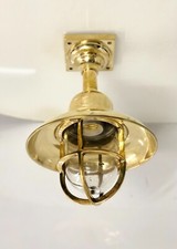 Vintage Nautical Post Mount Fixture w/ Shade Antique Brass Bulkhead Lamp