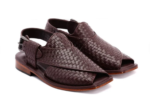 Men's Handmade Leather Peshawari Chappal Sandals For Men Checkered Brown Leather