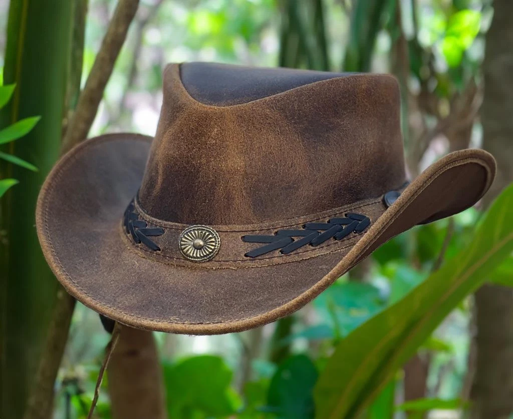 Real Leather Australian Western Cowboy Distressed Cow Hide Bush Hat & ChinStraps
Opens in a new wind