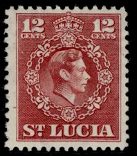 ST. LUCIA GVI SG153, 12c claret, NH MINT.