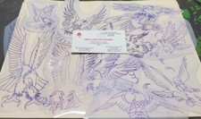 1970s 1980s Acetate Stencil Eagles Used By RED'S TATTOO STUDIO From Flash Lot 2