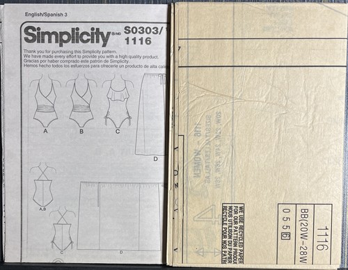 Simplicity S0303 Sewing Pattern Misses Bathing Suit & Wrap 20W,22W,24W,26W,28W - Picture 2 of 3