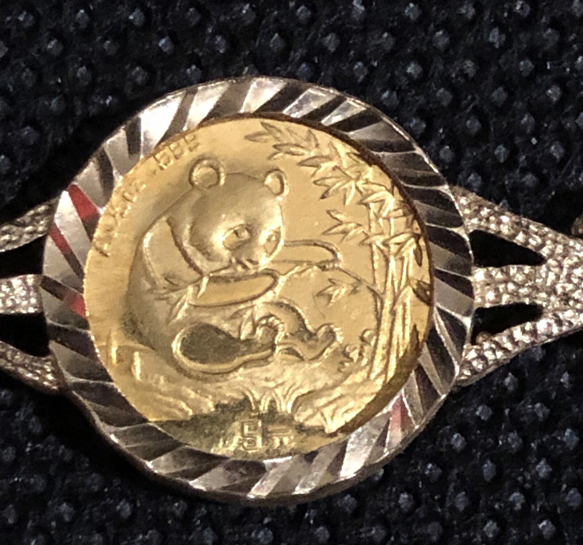 1/20th .999 Panda Coin 1994 In Polished Bezel rope bracelet 14k