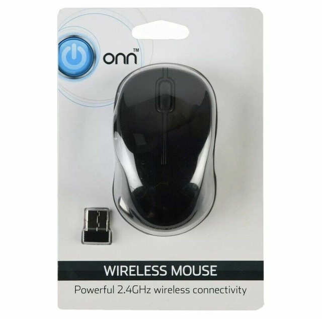 Onn Wireless Mouse, Black with 2 AAA Batteries & 2.4GHz Wireless USB