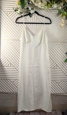 H M Women's White Ivory Pearl Accent Slip Dress Flowy Sleeveless Size Medium