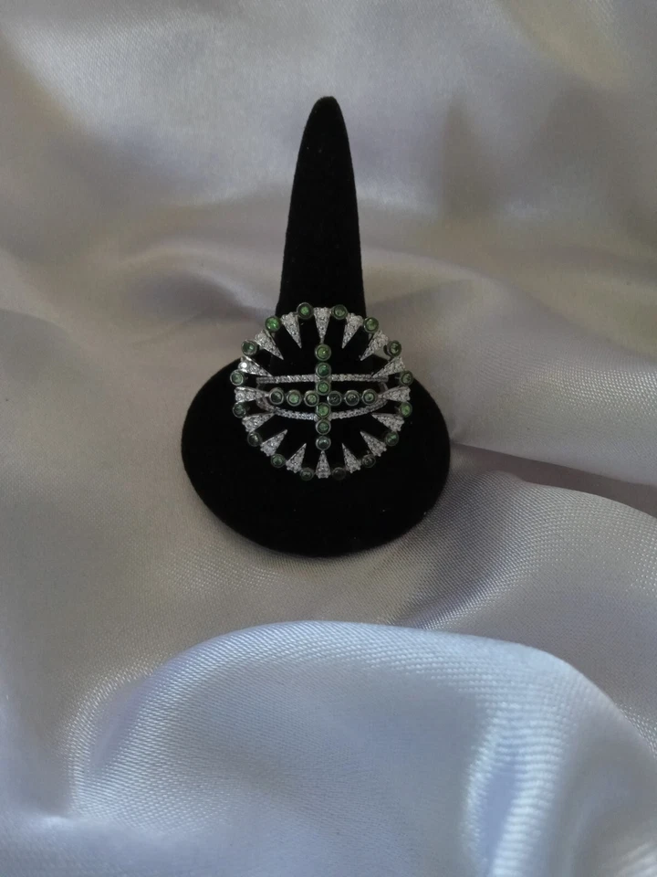 Granate Verde, Tsavorita, Circón Blanco, .925, Diseñador, RAREZAS, Artículo HSN, Nuevo Foto 4 de 4