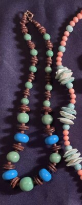 Vintage Tropical Summer Necklace NWT Coco Beads W Blue And Green