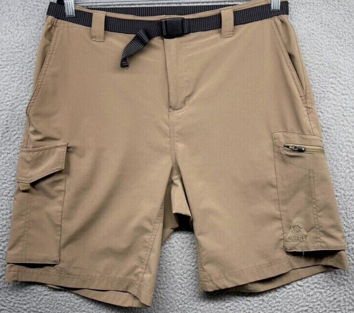 Мужские шорты-карго Gerry для пеших прогулок средней посадки с карманами на молнии и поясом с логотипом, Бежевый, 30