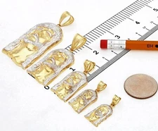 Real 14K Gold Two-Tone Diamond-Cut Jesus Head Pendant 1.1"-2.7"