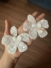 Big White Flower  Earrings Long Vintage Style Dangle Bold Statement Large Huge