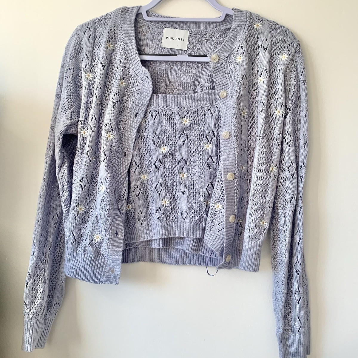【Anyone more】[SET] Kupi Mini One Pice Cardigan Set Pink Rise Cardigan Tank Top Matching Set Purple Floral