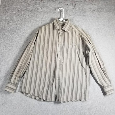 Yves Saint Laurent Shirt Mens L 16.5 42 Beige Stripe Long Sleeve Button Up Shirt