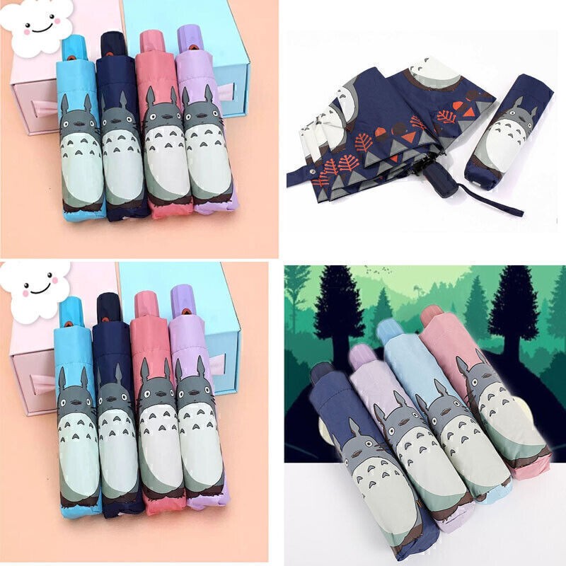 Paraguas Sun UV Anti Lluvia Totoro Manual Abierto Parasol ¡Paraguas Plegable a Prueba de Viento!