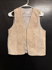 Vintage Womens Leather Suede Vest Objectives Beige Biker Western Classic Size M