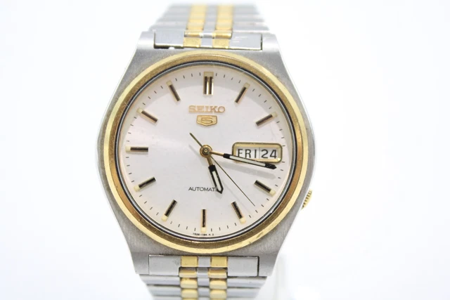 03 Seiko 5 Two Tone Day Date Watch Automatic Working