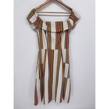 ASOS Striped Off The Shoulder Dress Women 6 Boho Earthy Midi Brunch Neutral