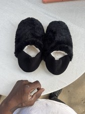 Women  s Faux Fur Slip-On Slippers Black/White Colorblock Closed Toe Casual