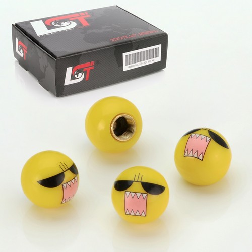 4x valve caps tire valve cover ball smiley angry yellow for Mazda - Picture 1 of 3