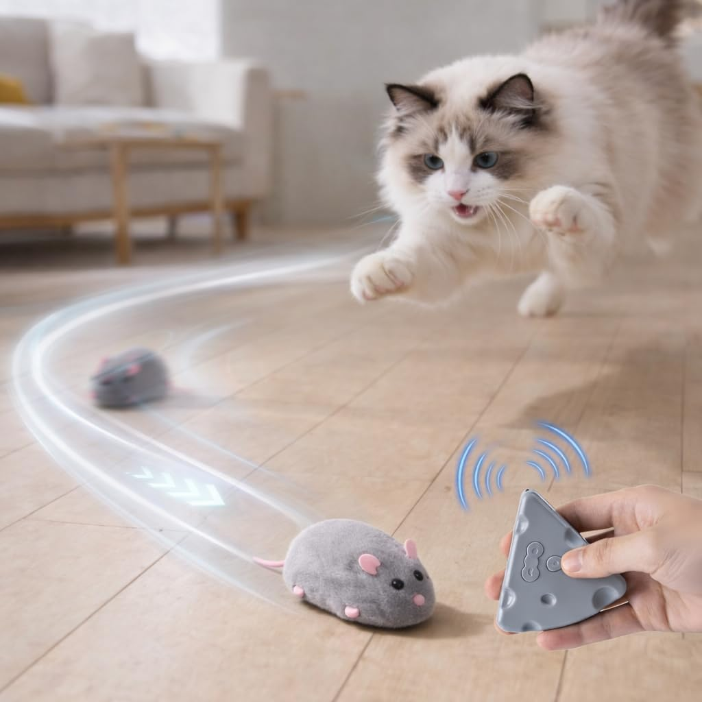 Pet Prime Remote Control Cat Toy Mouse, Rechargeable Interactive Grey Mouse Toy