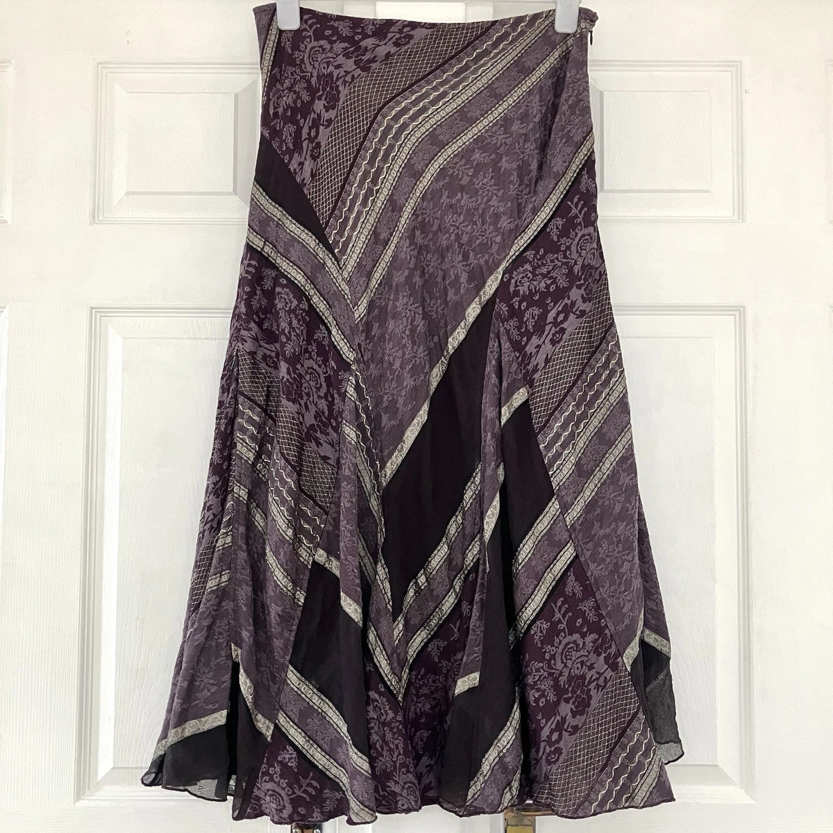 Jupe Per Una M&S – Motif Marron Et Crème – Taille 8 – Midi Flare – Coton