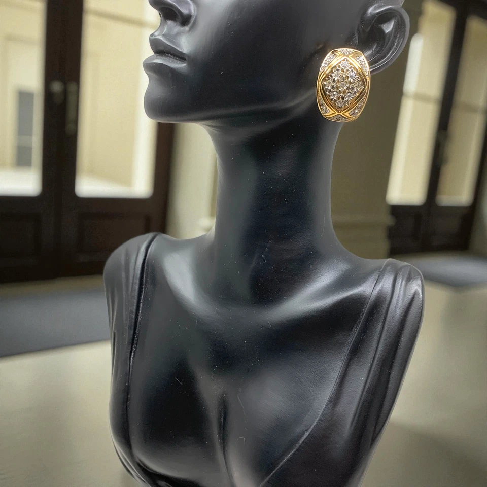 复古全新 Nadri 金色和银色 Pavé CZ 水晶声明耳环夹 — 第 3/4 张图片