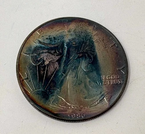 Untouched Toned ~ 1986 American Silver Eagle 1 Troy Oz .999 Fine Silver