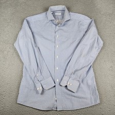ETON Dress Shirt Mens 16.5/42 Blue White Geometric Slim Fit Long Sleeve Business