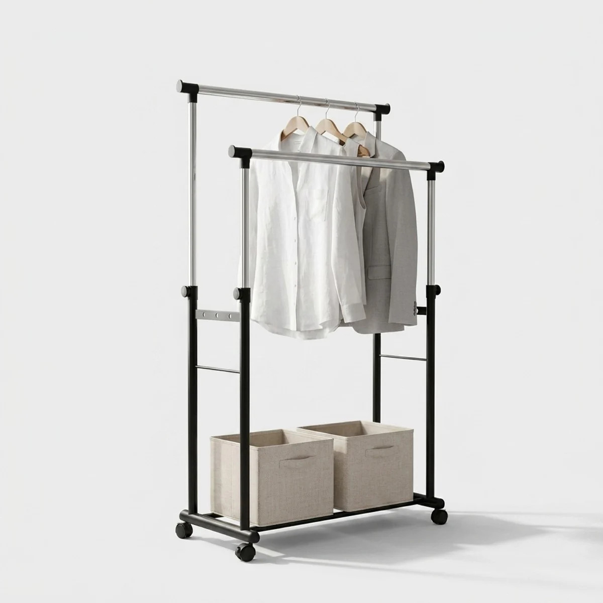 Porte-vêtements double réglable en hauteur, le portant mobile de votre chambre