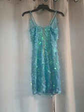 Mermaid Blue Disco Mini Dress Size Small Spaghetti Straps