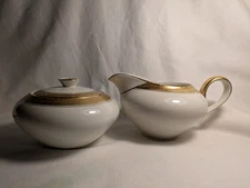 KPM Cream Sugar W Lid Krister Porcelain Germany 0404 Gold Embellished Rim Ivory 