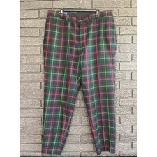 Vintage Polo Ralph Lauren Mens Plaid Tartan Wool Trousers Pants Green Red Yellow