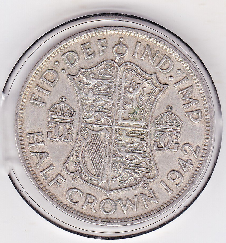 1942  Silver  (50%)  Coin  Half Crown (2/6) - King  George  6th