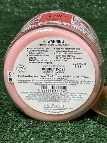 Bath & Body Works 3 stoppino candela profumata rosa frizzante 14,5 oz oli essenziali - Foto 6 di 6