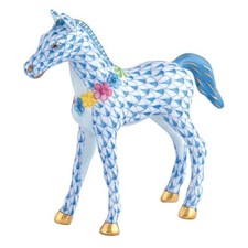 HEREND, FOAL WITH FLOWERS,  BLUE FISHNET, VHB...