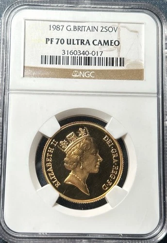1987 Great Britain 2 Double Sovereign NGC PF70 Ultra Cameo
